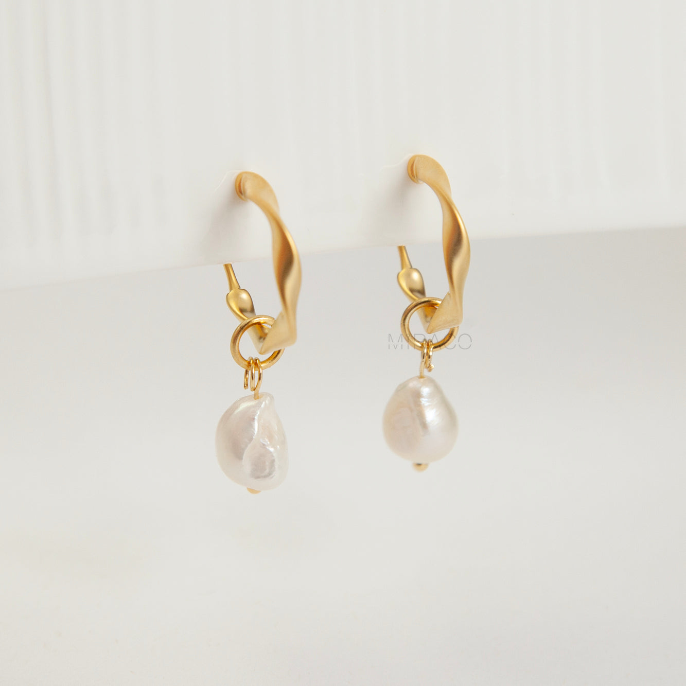 Matte Gold Twisted Hoop Clip-On Earrings with Freshwater Pearls