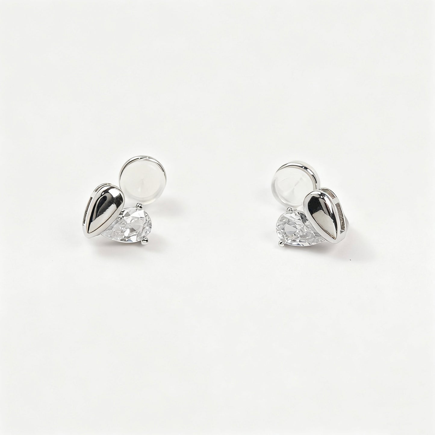 Small Heart Clip-On Stud Earrings – Silver & Crystal Non Pierced