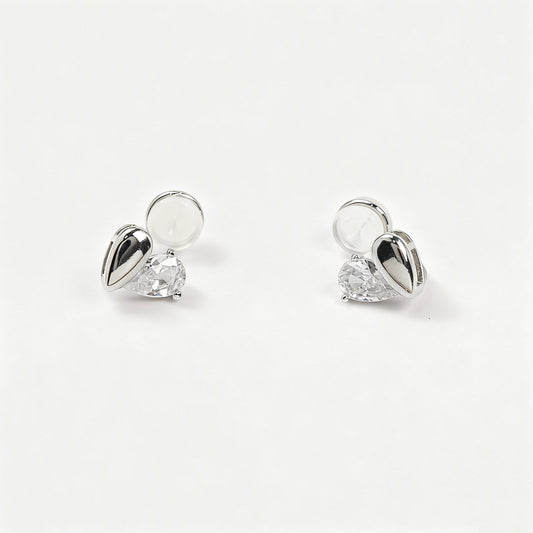 Small Heart Clip-On Stud Earrings – Silver & Crystal Non Pierced
