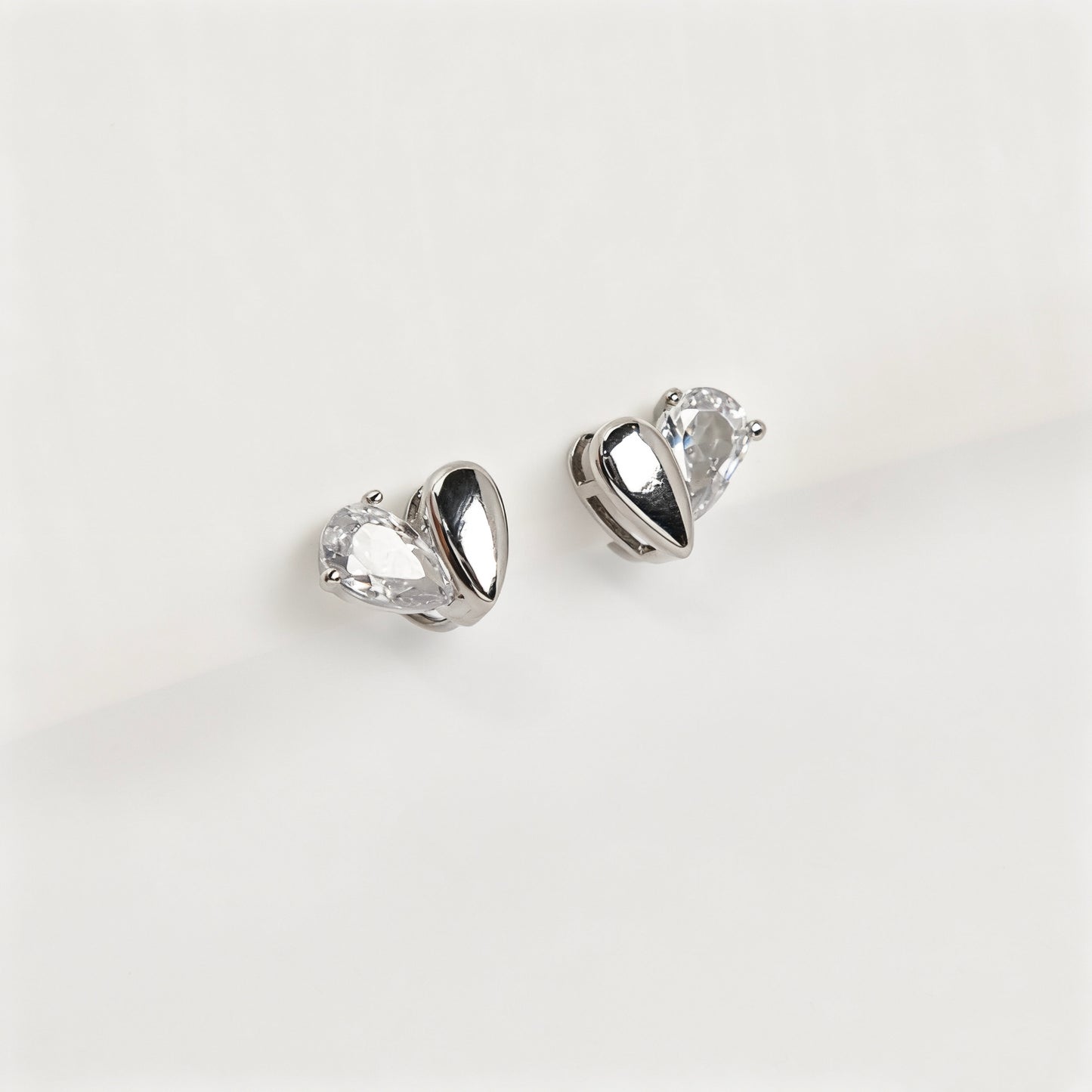 Small Heart Clip-On Stud Earrings – Silver & Crystal Non Pierced