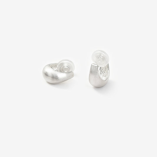 brushed silver clip-on earrings, dome hoop clip-ons, silver coil back earrings, non pierced hoop earrings, matte silver hoop earrings, clip-on everyday earrings, brushed finish earrings, classic silver dome hoops