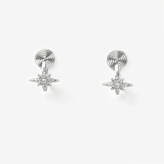 silver star clip-on earrings, pave star hoop earrings, non pierced star hoops, clip-on ear cuff earrings, celestial clip-on jewelry, diamond star earrings without piercing, small star hoop clip-ons, silver ear cuff non pierced