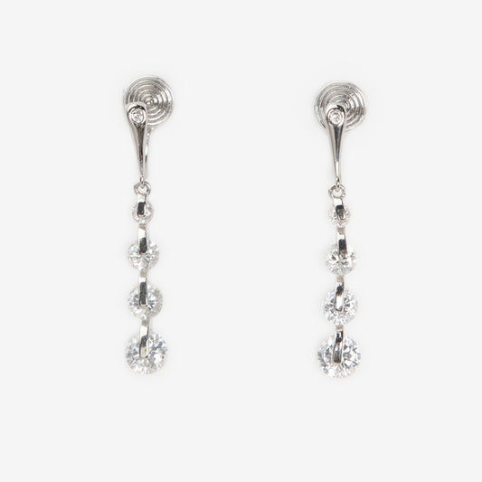 silver dangle clip-on earrings, non pierced diamond drop earrings, crystal clip on earrings, silver coil back earrings, dangling clip on earrings