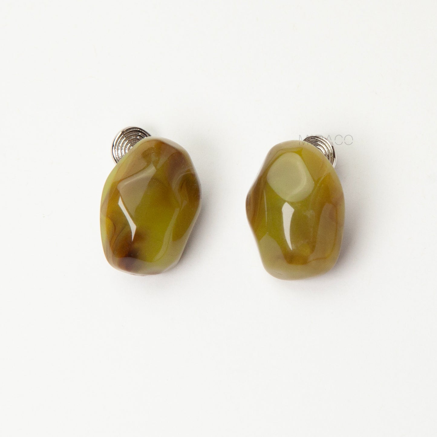 chunky resin clip on earrings, stone effect clip on earrings, non pierced stud earrings, resin stud earrings coil back, green clip on earrings, amber brown clip on studs, marbled clip on earrings, bold clip on earrings, modern clip on earrings