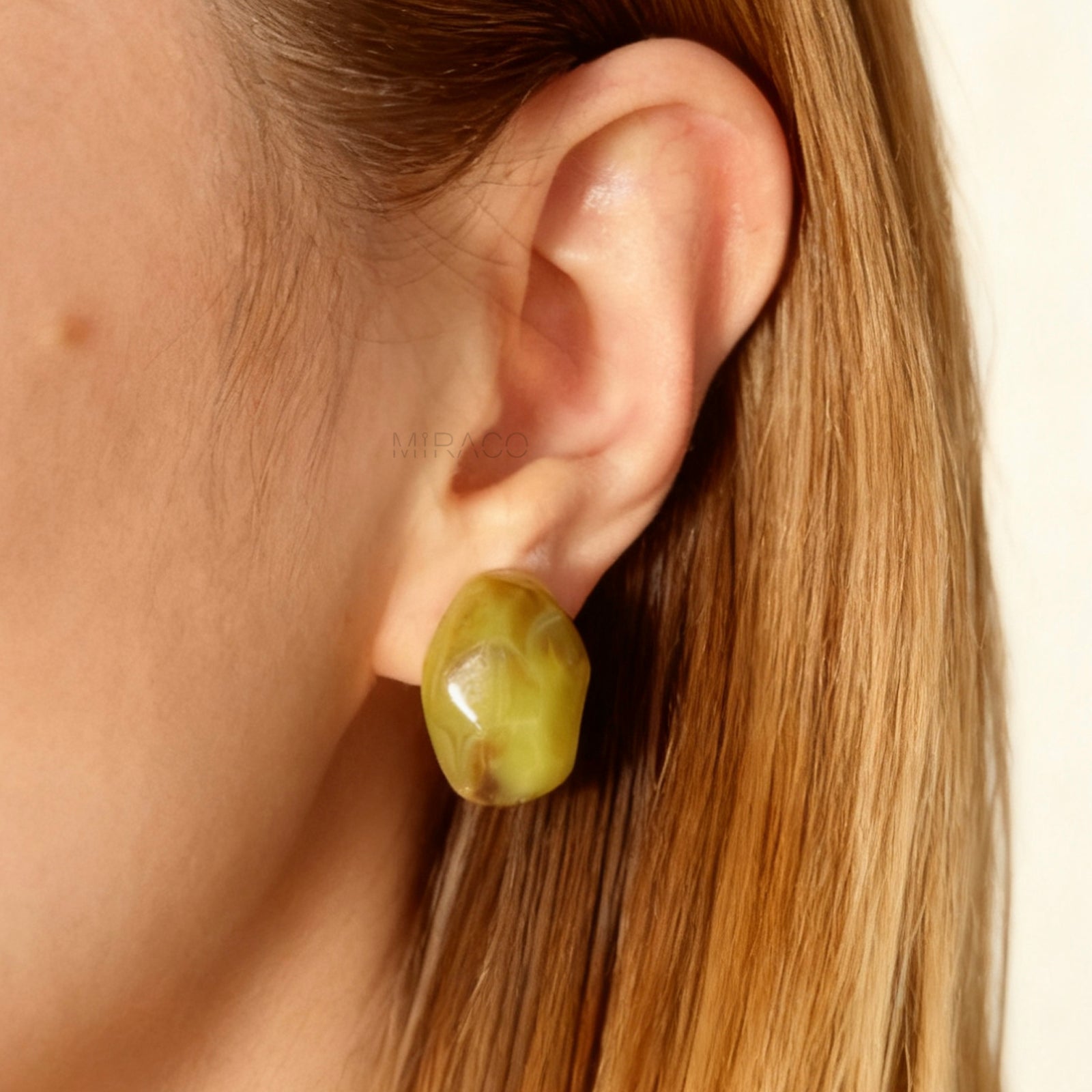 chunky resin clip on earrings, stone effect clip on earrings, non pierced stud earrings, resin stud earrings coil back, green clip on earrings, amber brown clip on studs, marbled clip on earrings, bold clip on earrings, modern clip on earrings