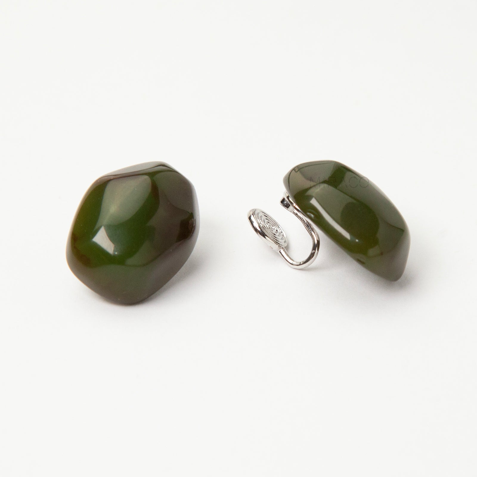 chunky resin clip on earrings, stone effect clip on earrings, non pierced stud earrings, resin stud earrings coil back, green clip on earrings, amber brown clip on studs, marbled clip on earrings, bold clip on earrings, modern clip on earrings