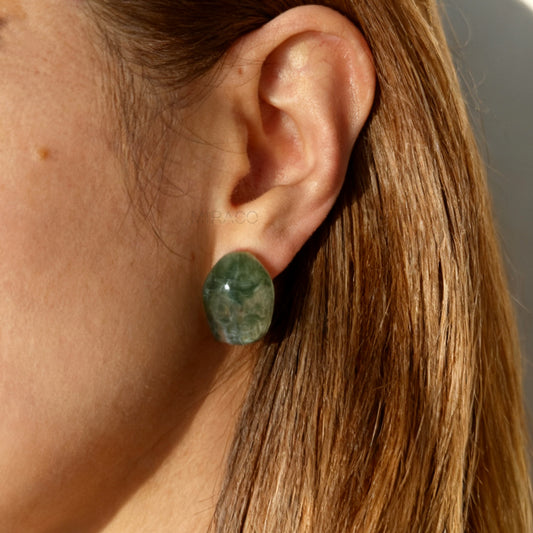 chunky resin clip on earrings, stone effect clip on earrings, non pierced stud earrings, resin stud earrings coil back, green clip on earrings, amber brown clip on studs, marbled clip on earrings, bold clip on earrings, modern clip on earrings