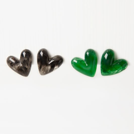 heart resin clip on earrings, screw back clip on earrings, large heart stud earrings, non pierced earrings heart, resin heart earrings, black heart clip on studs, green heart clip on earrings, oversized heart earrings, trendy clip on earrings