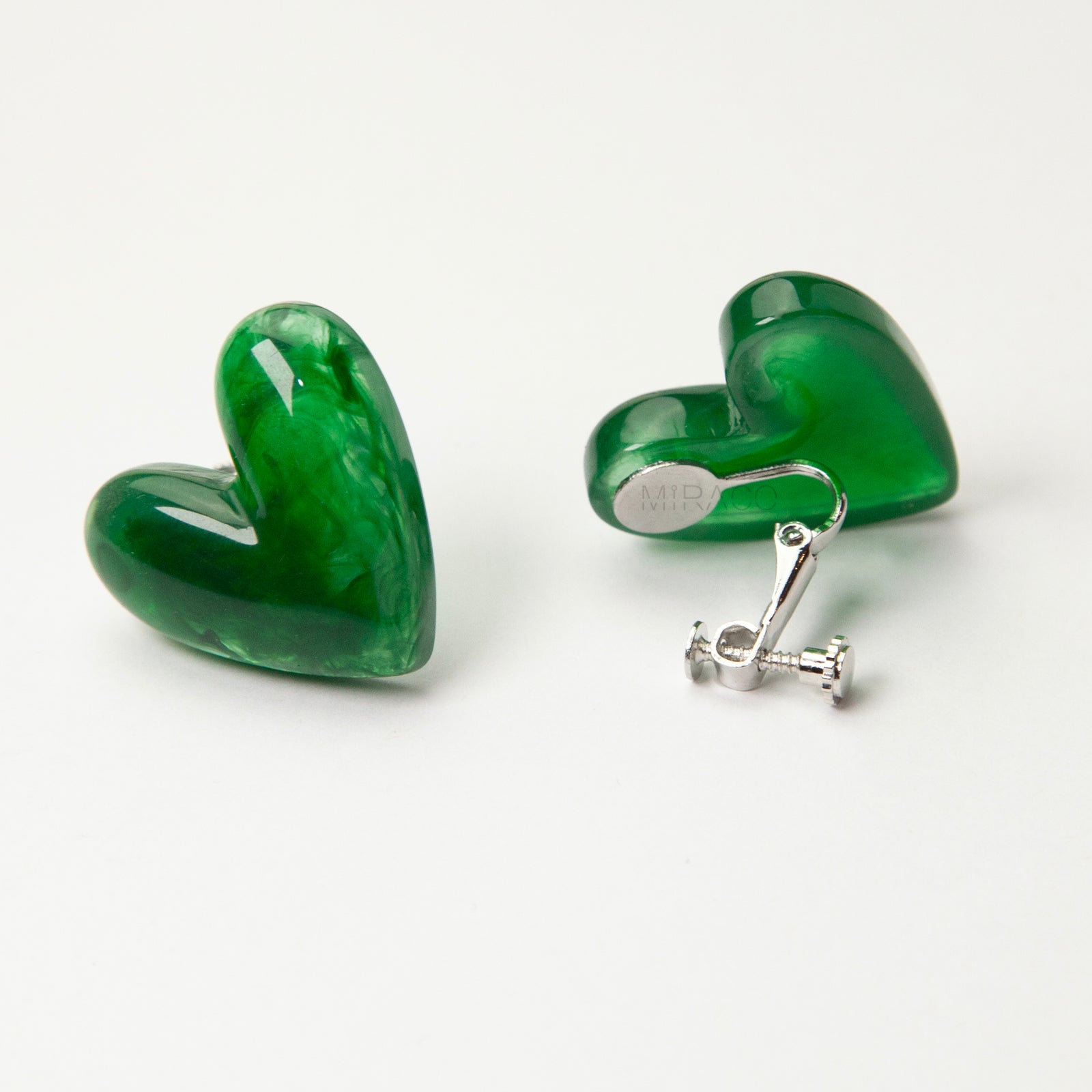 heart resin clip on earrings, screw back clip on earrings, large heart stud earrings, non pierced earrings heart, resin heart earrings, black heart clip on studs, green heart clip on earrings, oversized heart earrings, trendy clip on earrings