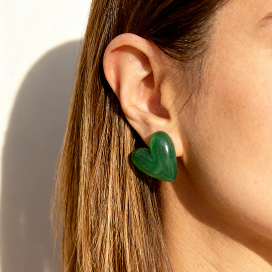 heart resin clip on earrings, screw back clip on earrings, large heart stud earrings, non pierced earrings heart, resin heart earrings, black heart clip on studs, green heart clip on earrings, oversized heart earrings, trendy clip on earrings