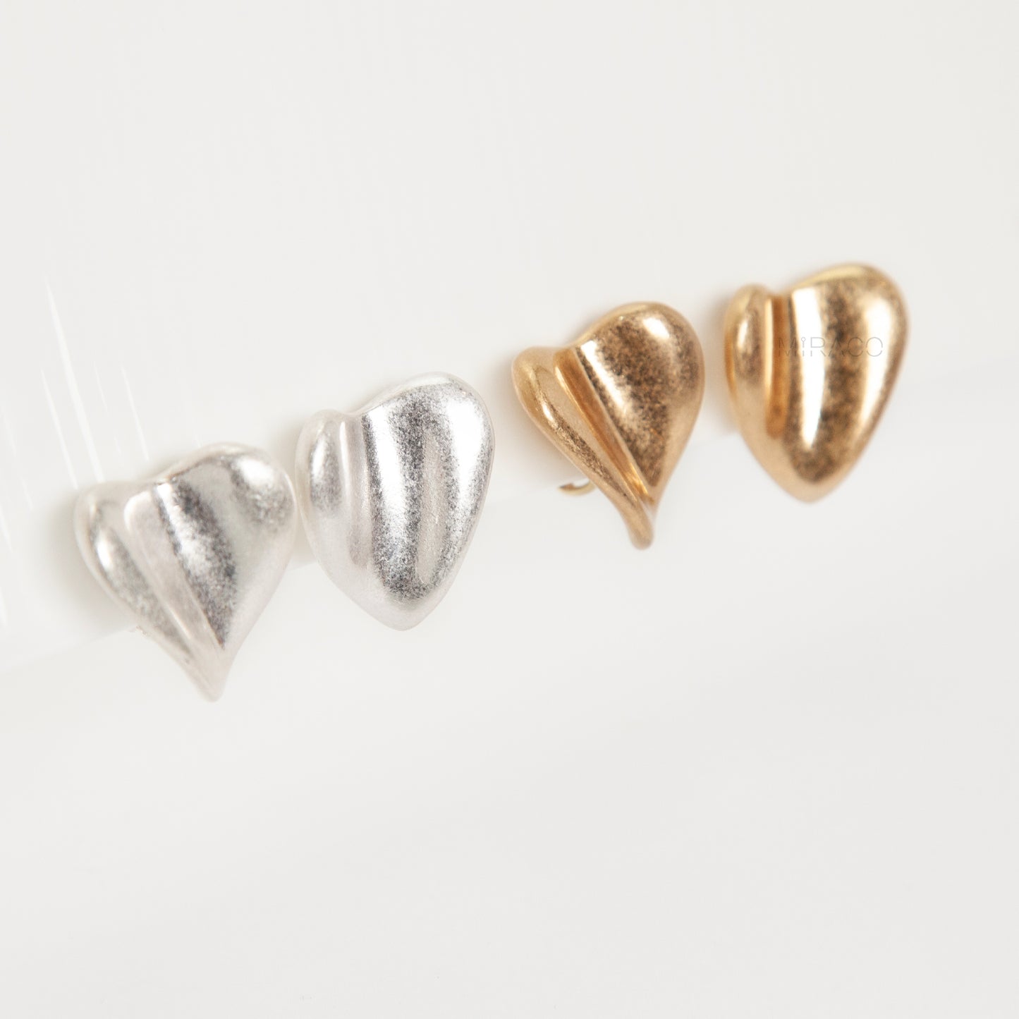 Chunky Heart Clip-On Earrings - Adjustable Screw Back (Gold/Silver)
