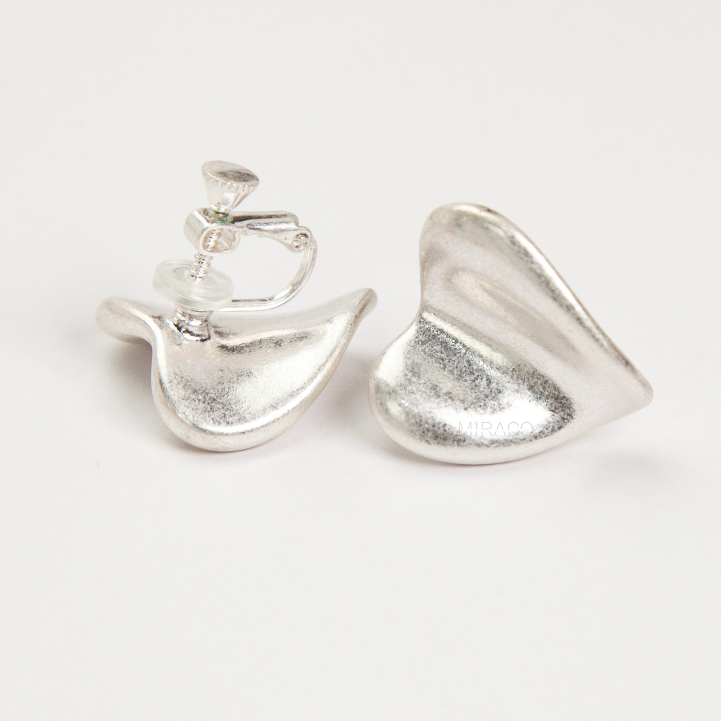 Chunky Heart Clip-On Earrings - Adjustable Screw Back Silver