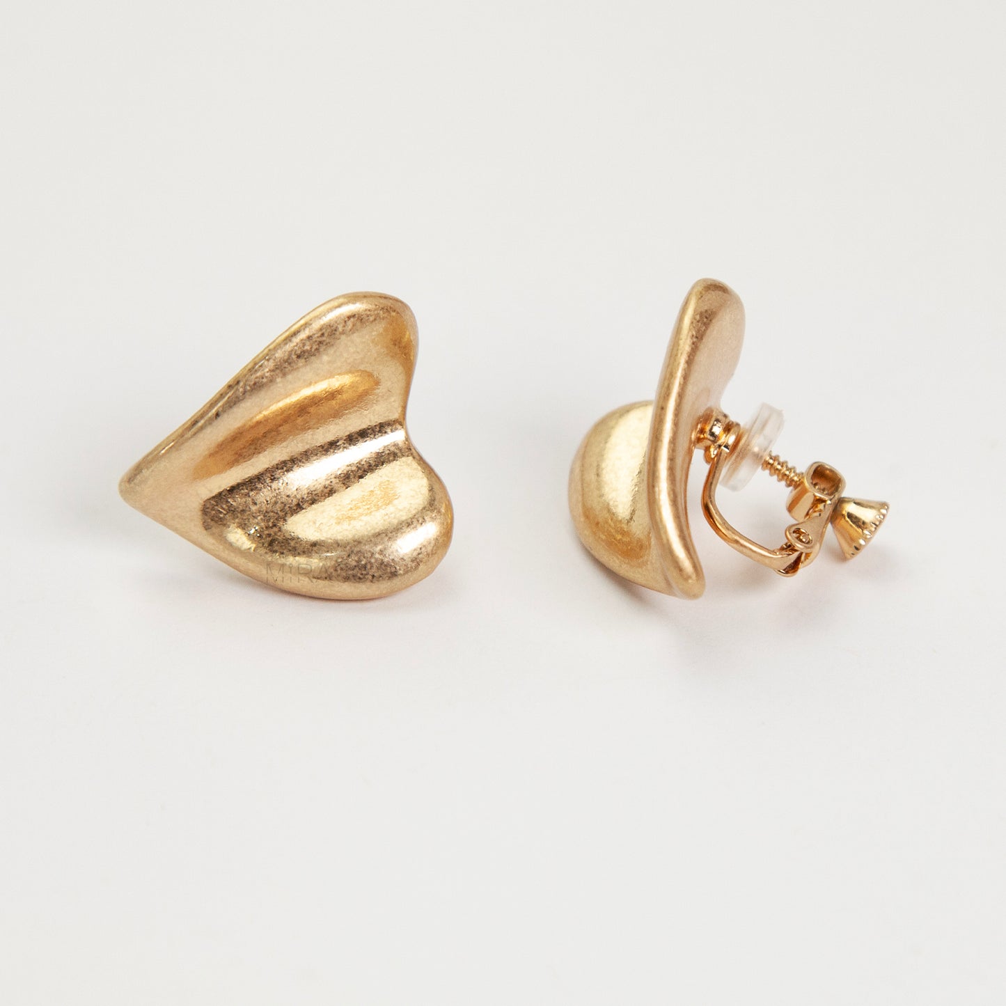 Chunky Heart Clip-On Earrings - Adjustable Screw Back Gold