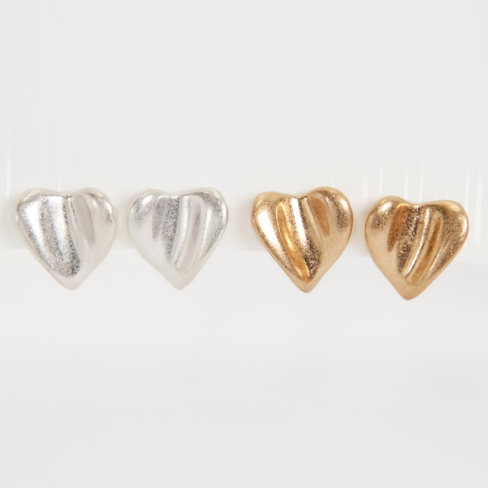 Chunky Heart Clip-On Earrings - Adjustable Screw Back (Gold/Silver)