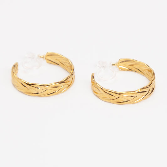 Gold Braided Hoop Invisible Clip-On Earrings