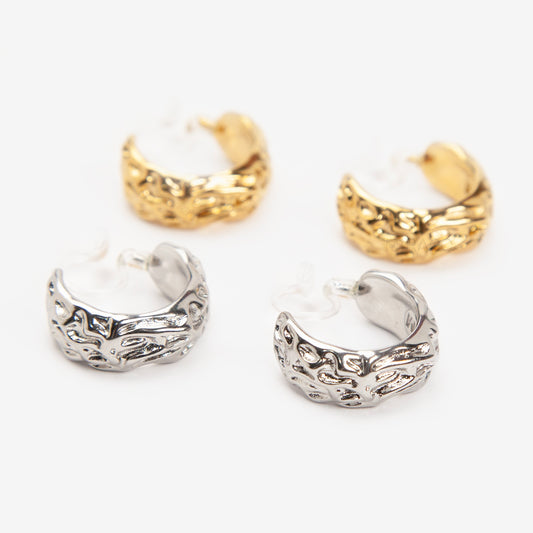 textured invisible clip-on hoop stainless steel