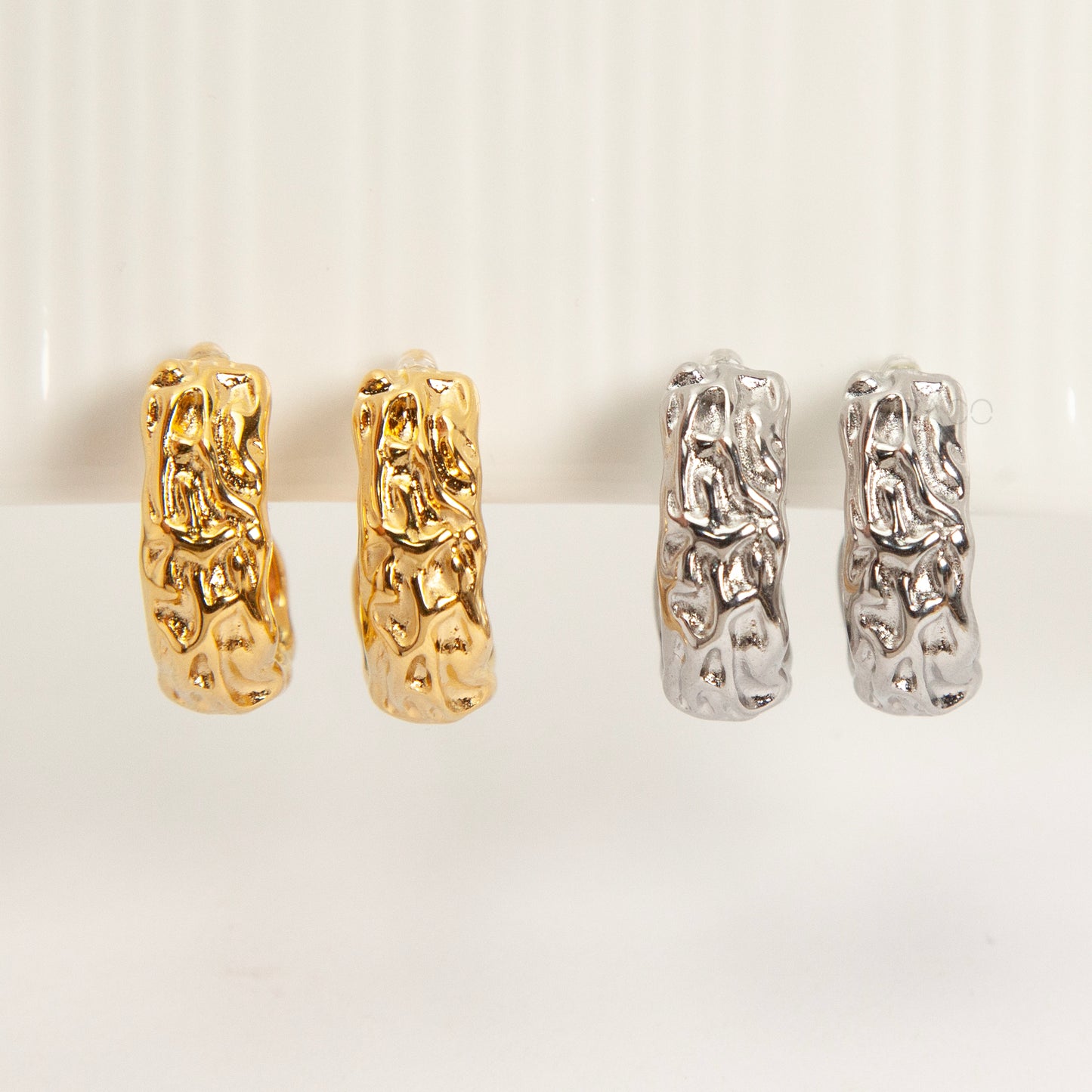 textured invisible clip-on hoop stainless steel