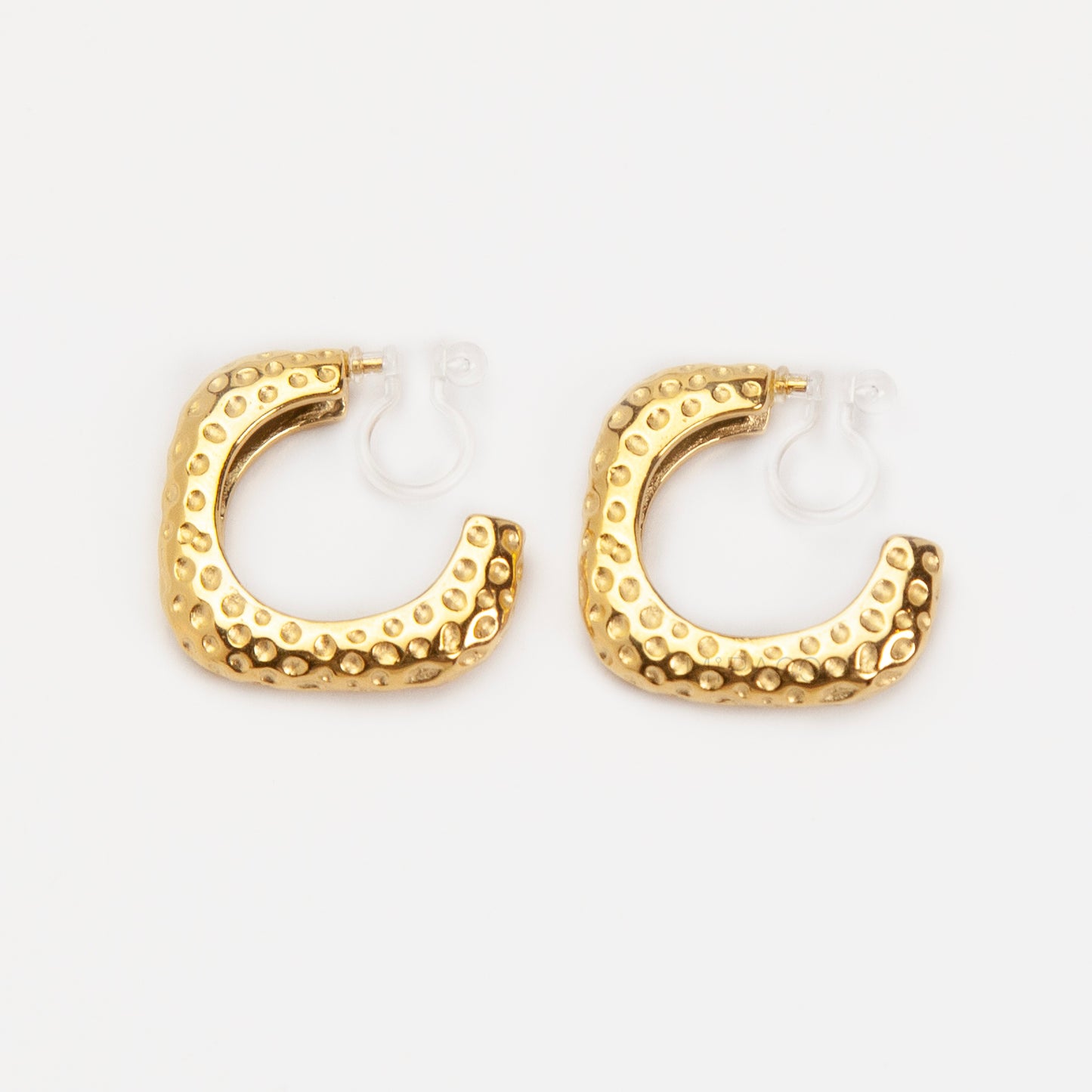 Hammered Gold Square Hoop Invisible Clip-On Earrings