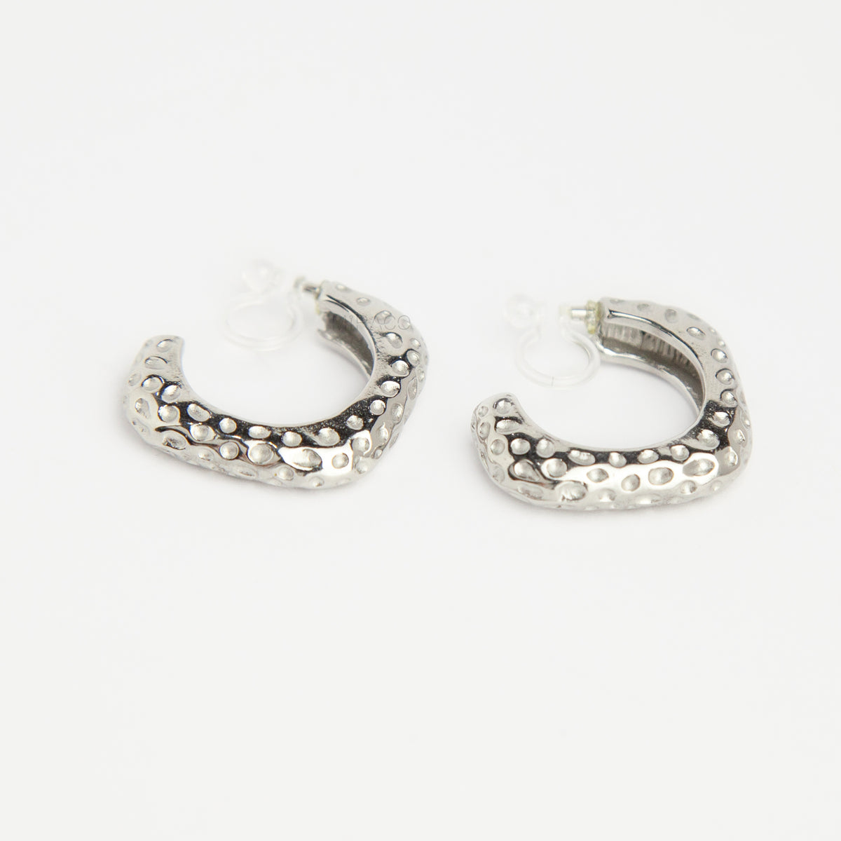 Hammered Gold Silver Square Hoop Invisible Clip-On Earrings