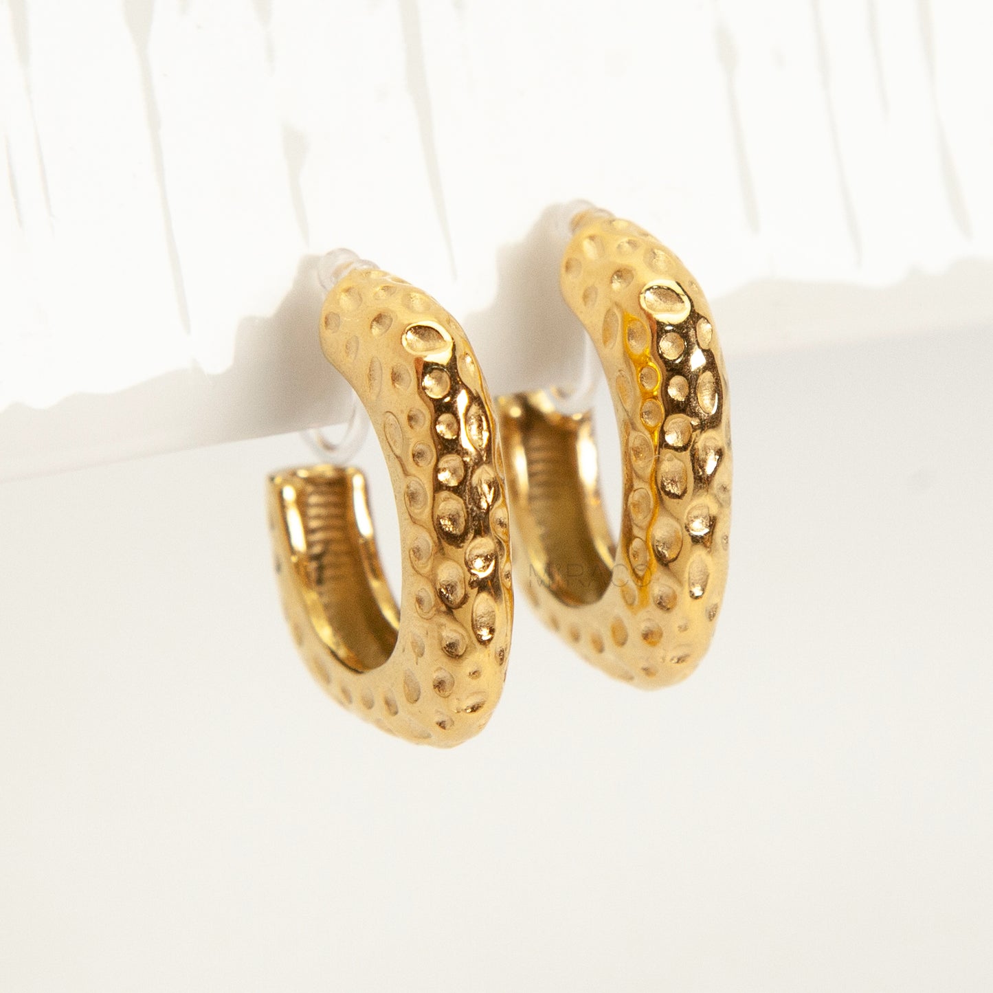 Hammered Gold Square Hoop Invisible Clip-On Earrings