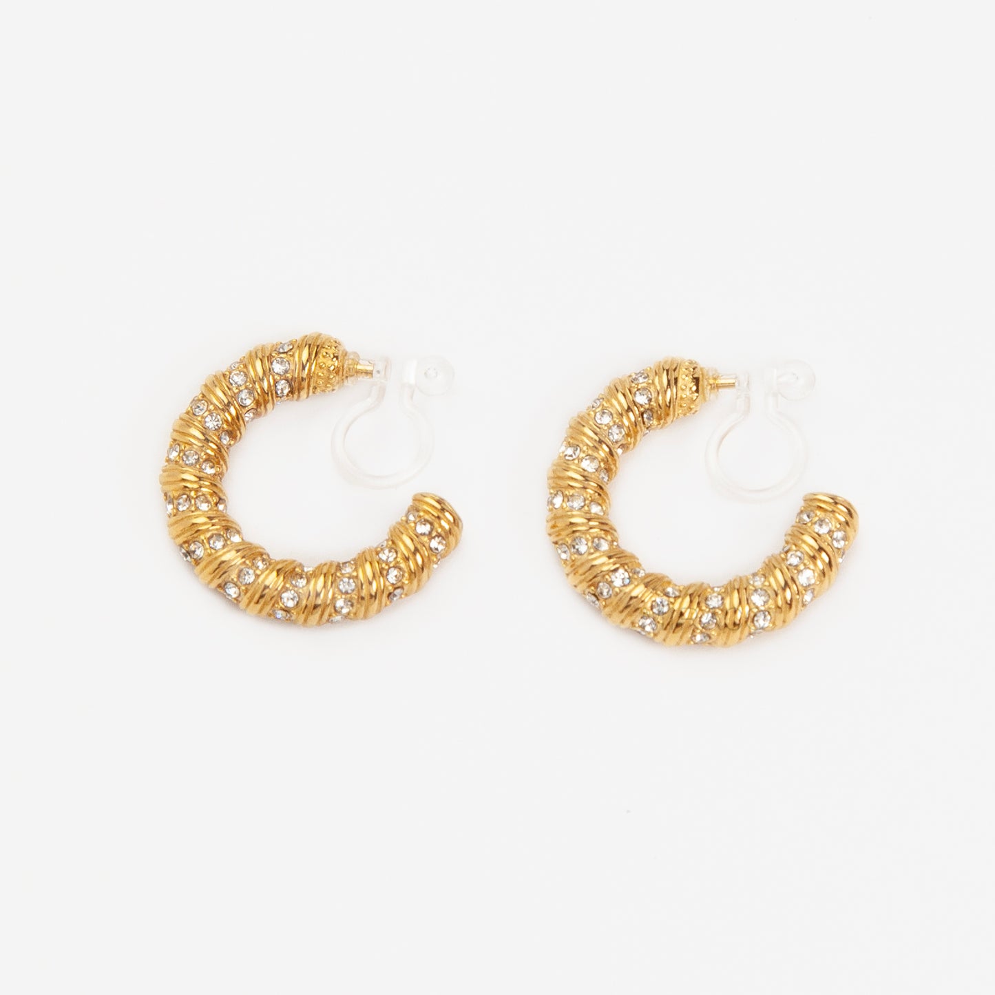 Gold Diamond Twist Hoop Clip-On Earrings