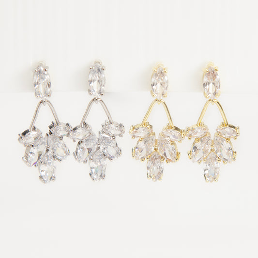 diamond drop invisible clip on earrings gold and silver brass clear resin non pierced leaf design