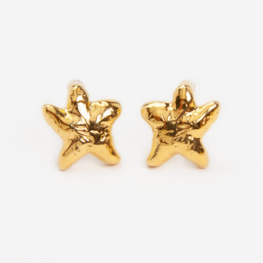 gold irregular star stud clip on earrings stainless steel invisible non pierced chubby star