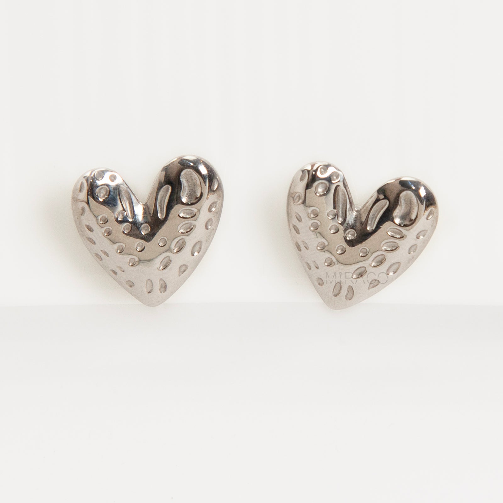 silver hammered heart clip on earrings stainless steel invisible non pierced