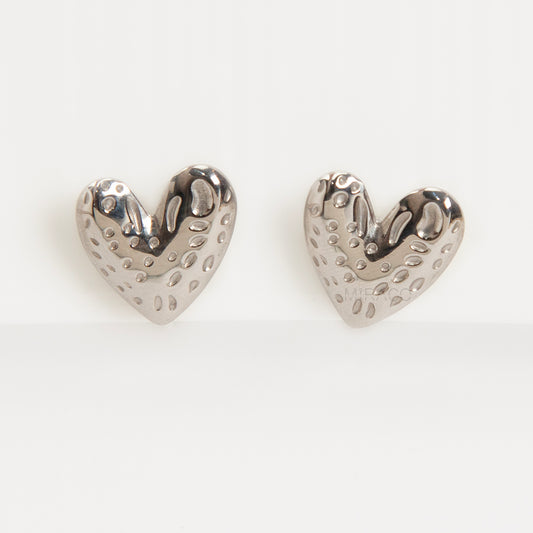 silver hammered heart clip on earrings stainless steel invisible non pierced