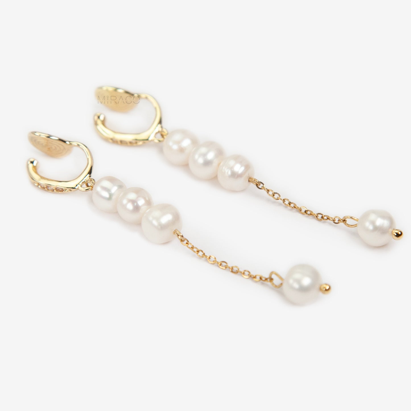 Classic Cascade Coil Back Freshwater Pearl Drops Clip-On Earrings, four pearls long tassel dangle earrings