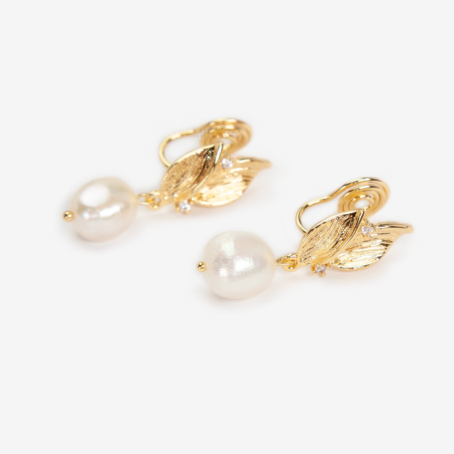 Leaf Motif Baroque Pearl Clip-On Earrings - Comfort Back