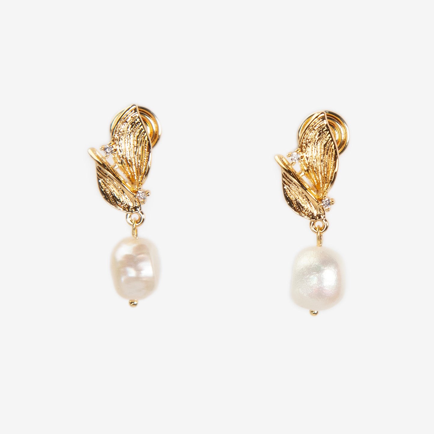 Leaf Motif Baroque Pearl Clip-On Earrings - Comfort Back