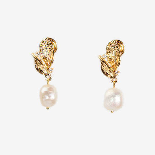 Leaf Motif Baroque Pearl Clip-On Earrings - Comfort Back