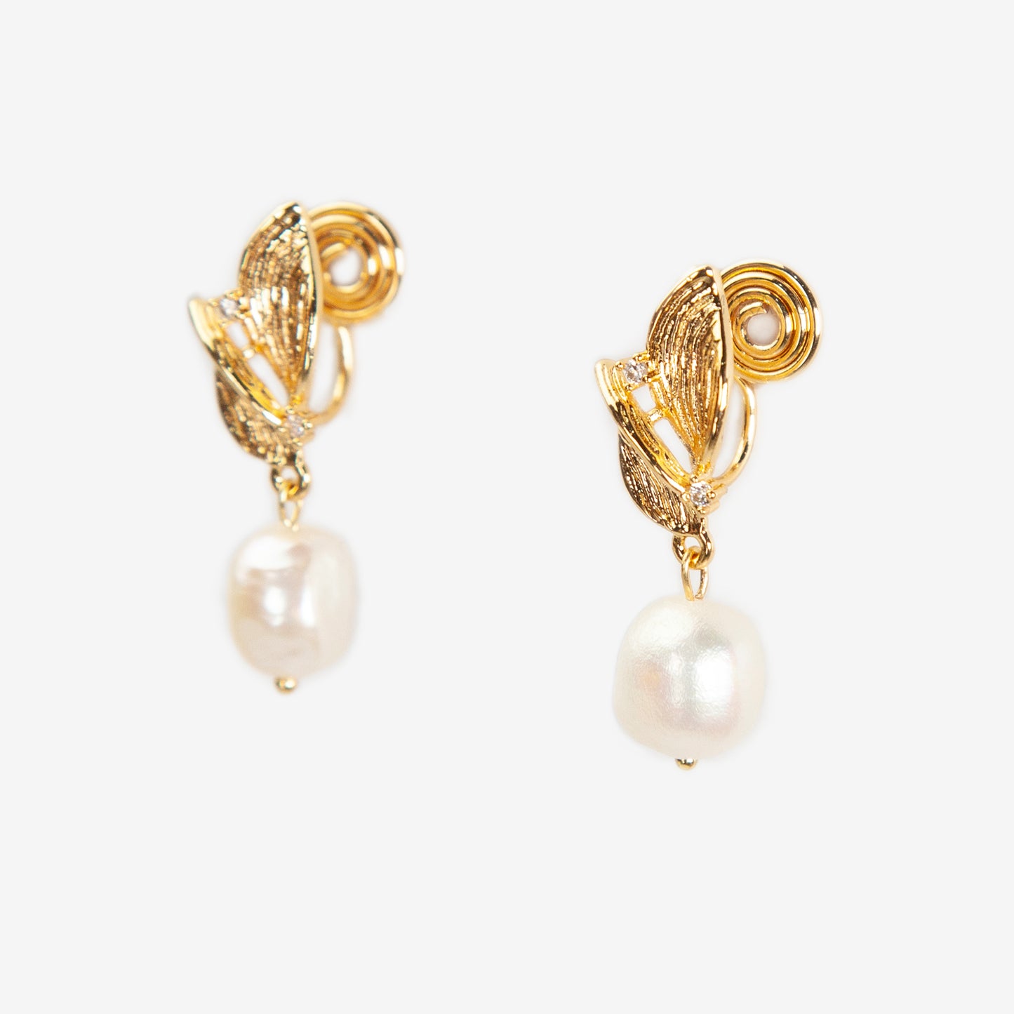 Leaf Motif Baroque Pearl Clip-On Earrings - Comfort Back