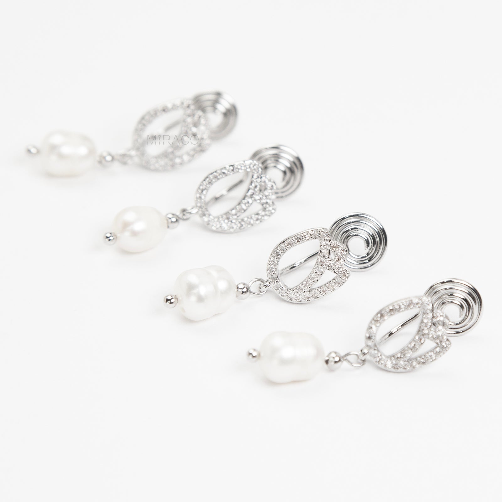 Silver Pave Crystal Flower Clip-On Earrings with Real Pearl Drop