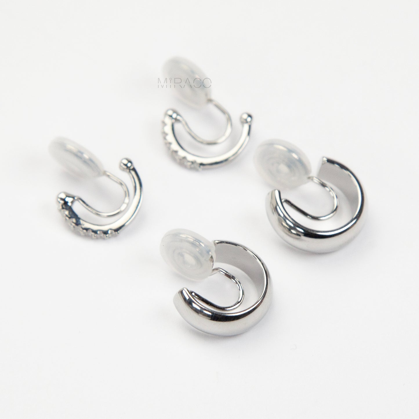 Silver minimalist clip-on hoop earrings set with two simple hoop styles for non-pierced ears.