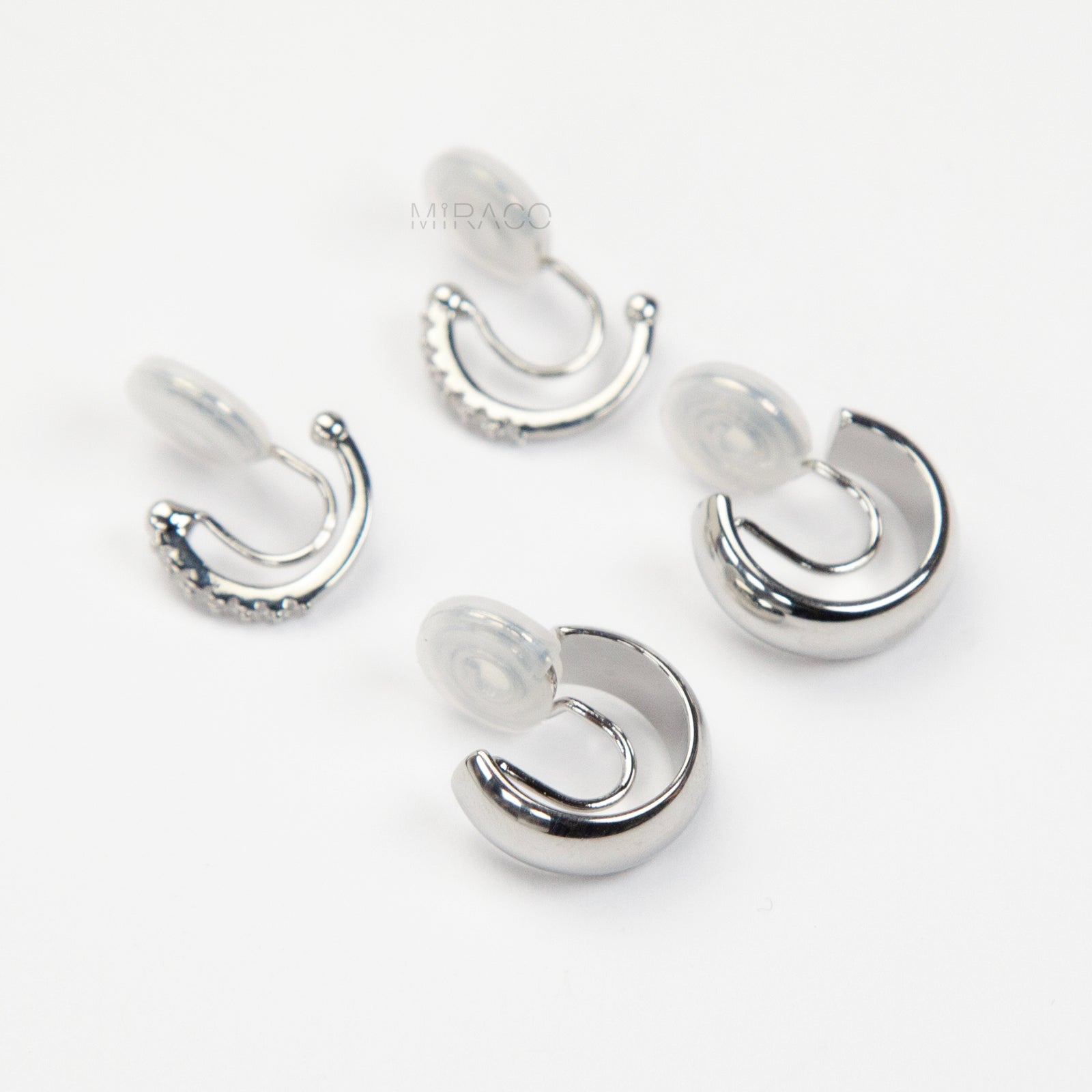 Silver minimalist clip-on hoop earrings set with two simple hoop styles for non-pierced ears.