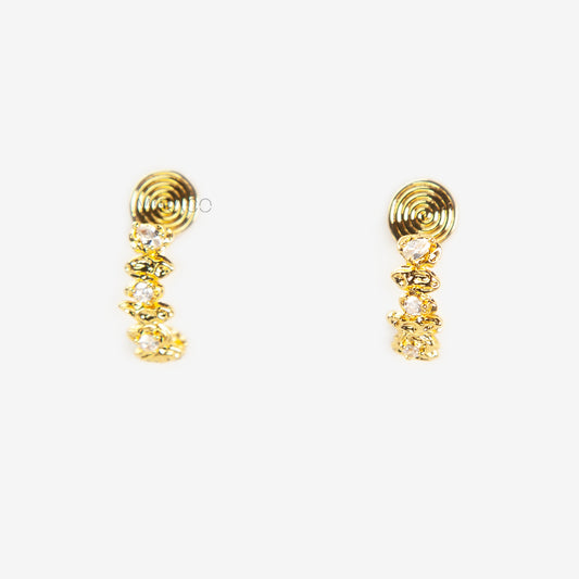 Dainty Gold & CZ Clip-On Earrings | Non-Pierced Crescent Hoop Coil-Back Design