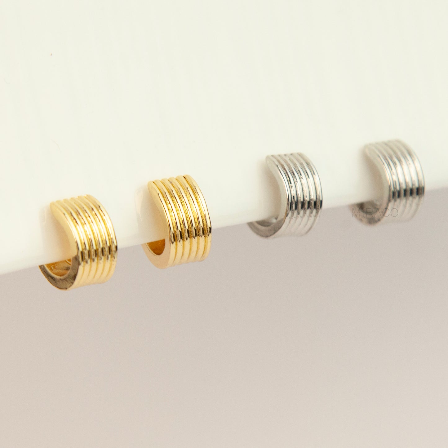 Ribbed Chunk Huggie Clip On Earrings, Non Pierced Grooved Coil Back Hoops