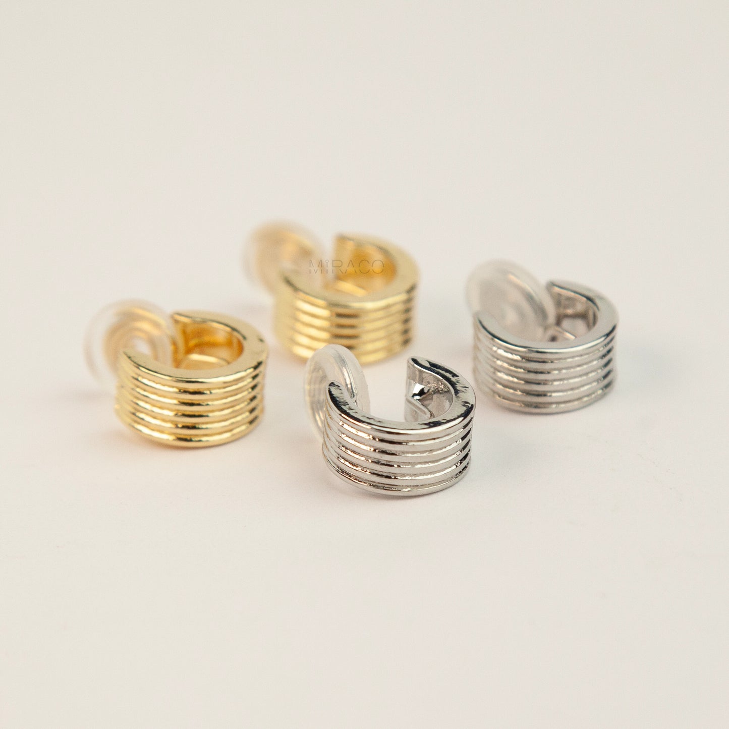 Ribbed Chunk Huggie Clip On Earrings, Non Pierced Grooved Coil Back Hoops