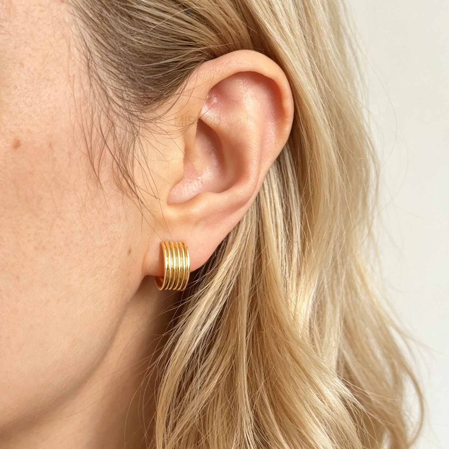 Ribbed Chunk Huggie Clip On Earrings, Non Pierced Grooved Coil Back Hoops