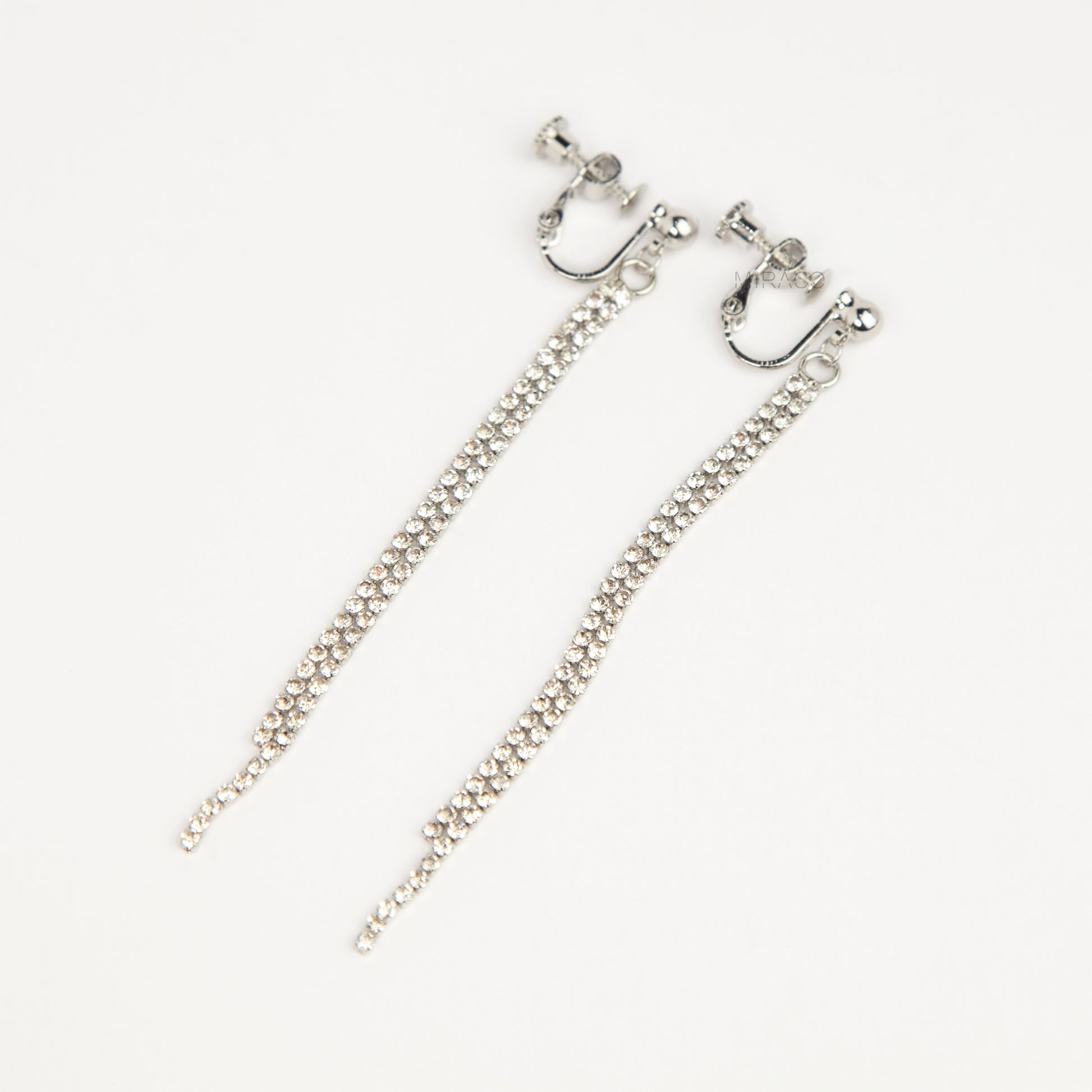 Gold and silver long crystal fringe tassel clip-on earrings with adjustable screw back and mini clip options 