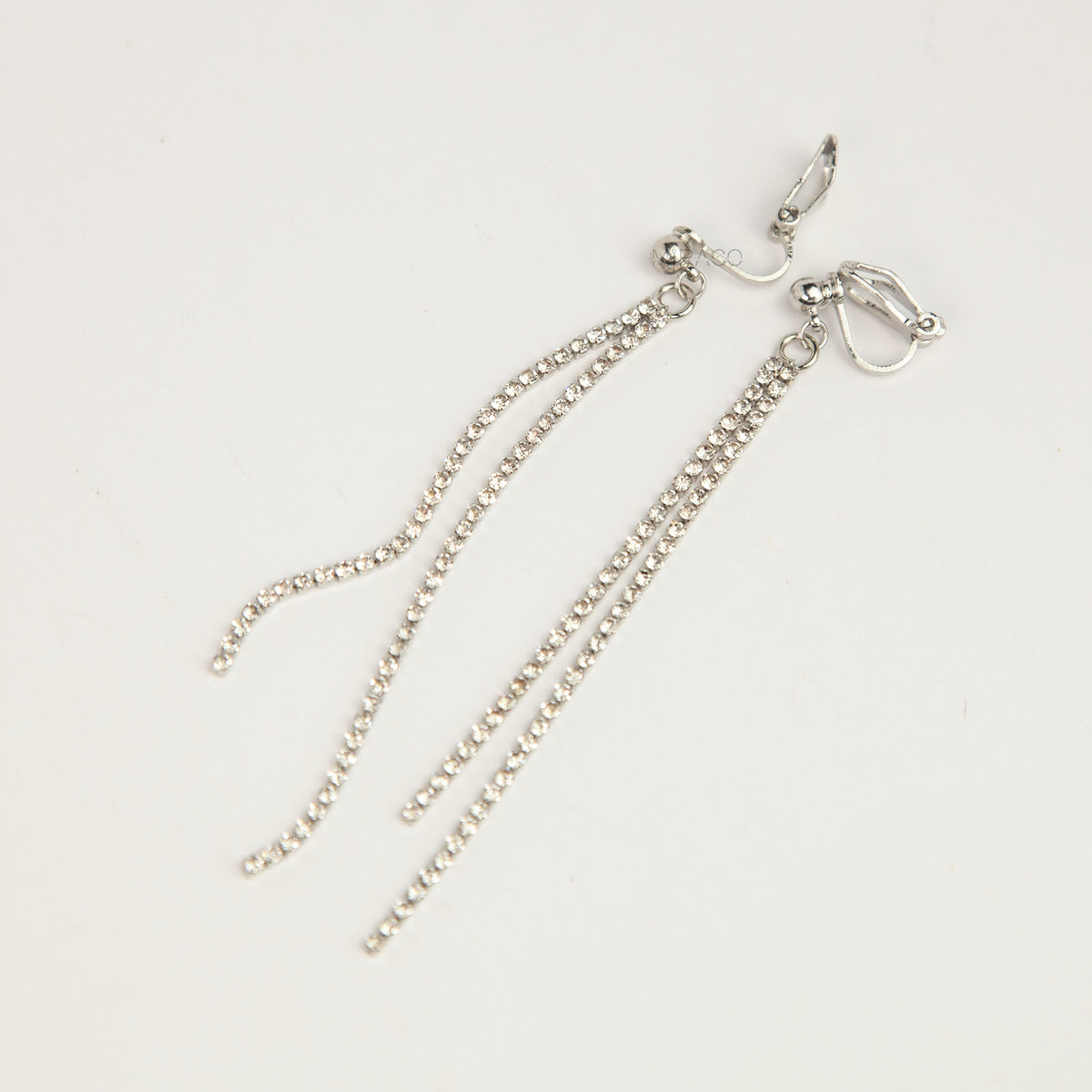 Gold and silver long crystal fringe tassel clip-on earrings with adjustable screw back and mini clip options 