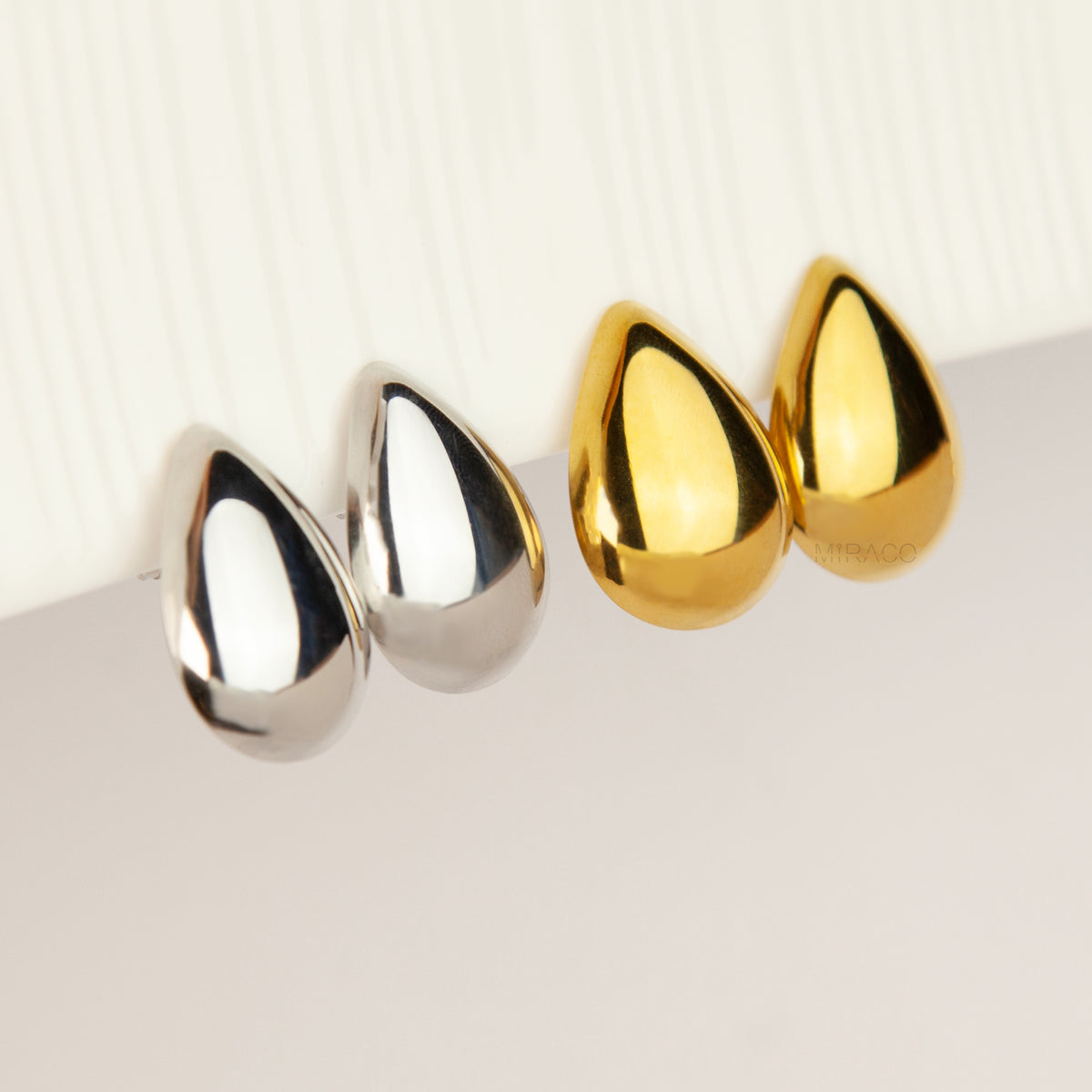 Polished Waterdrop Teardrop Mini-Clip On Earrings in Gold & Silver