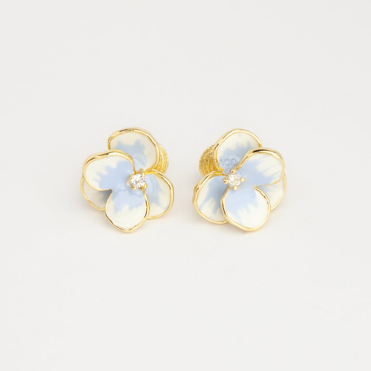 Hand-Painted Enamel Flower Clip-On Stud Earrings – Gold Spring Coil Back Non-Pierced Earrings