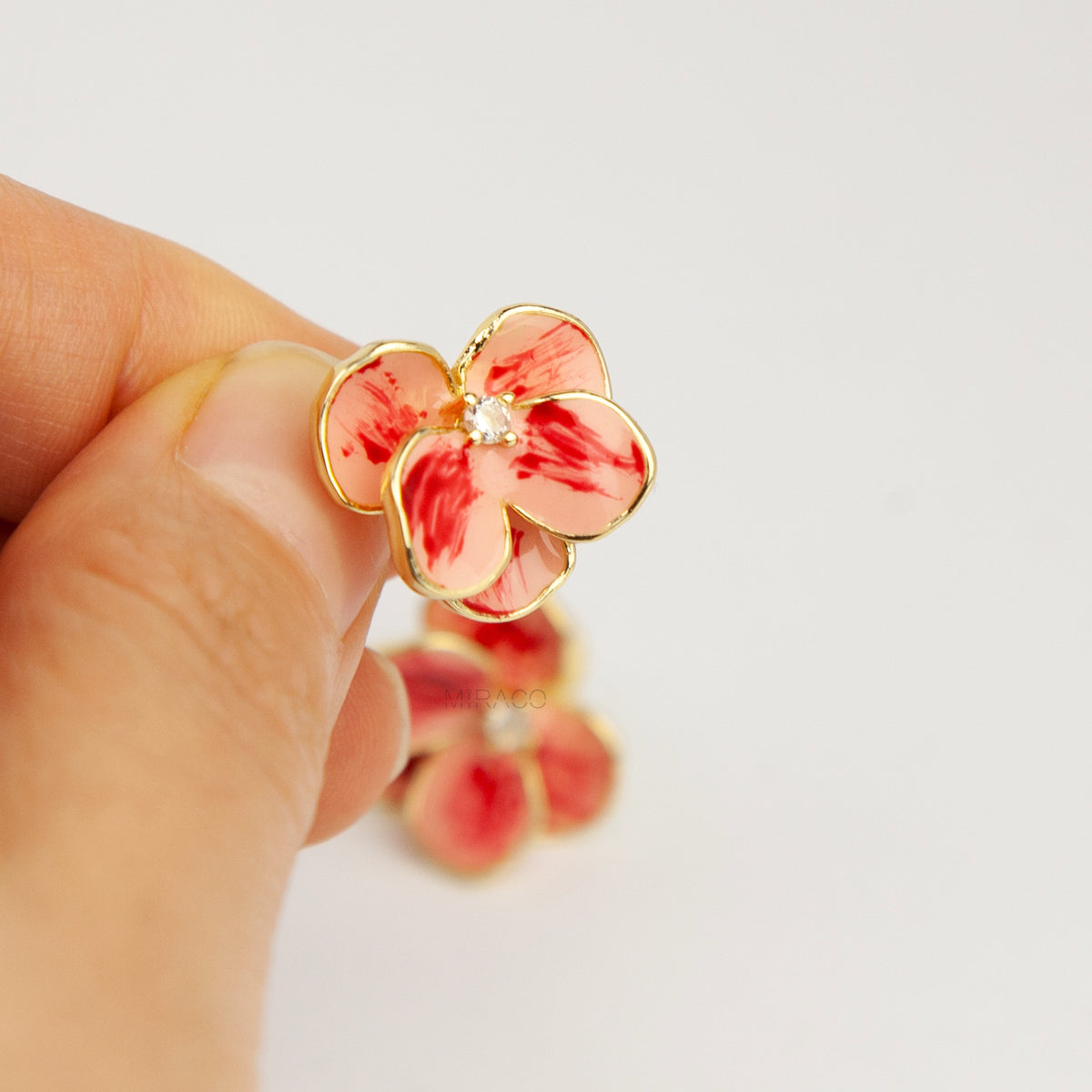 Hand-Painted Enamel Flower Clip-On Stud Earrings – Gold Spring Coil Back Non-Pierced Earrings