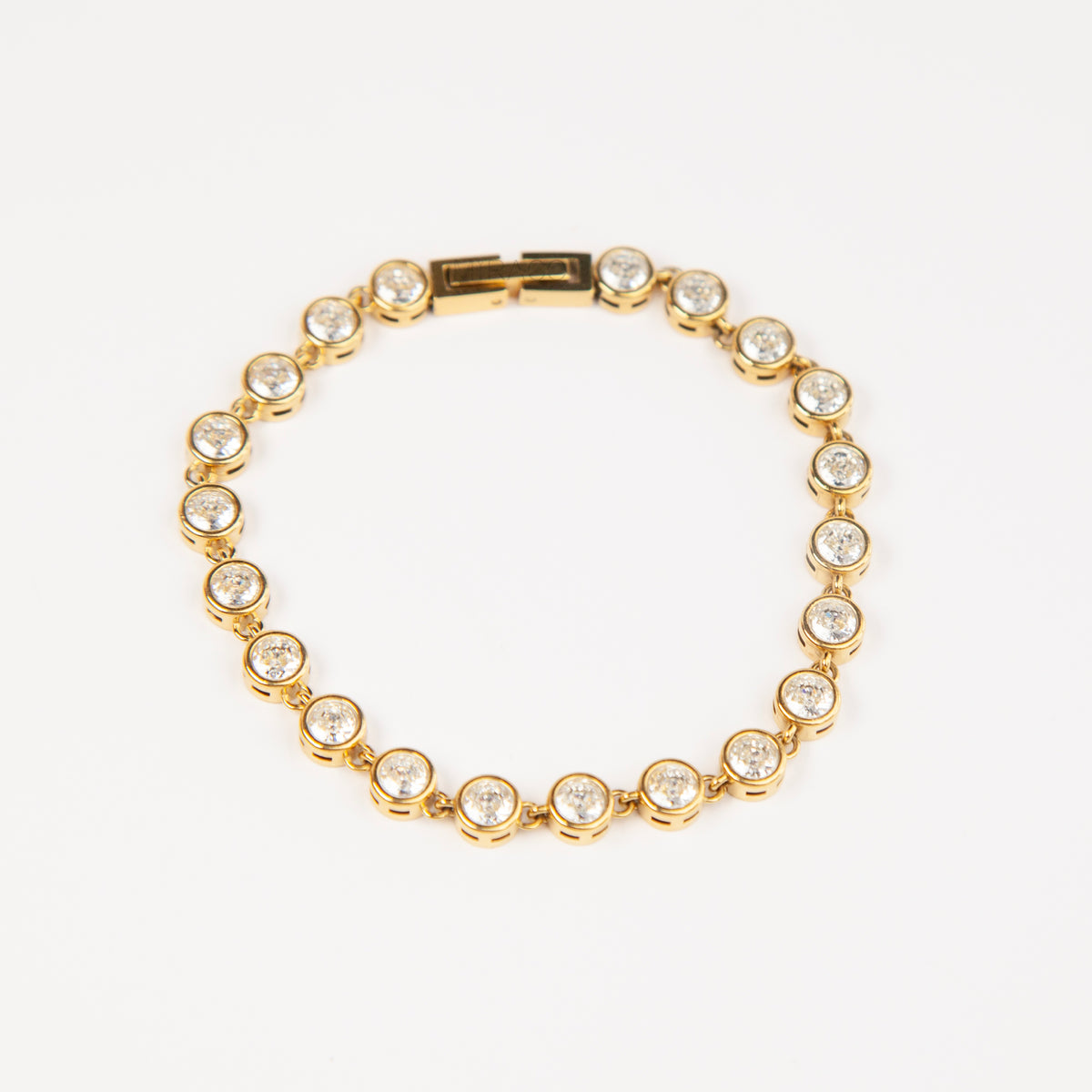 18K gold plated bezel-set emerald clear cubic zirconia tennis bracelet