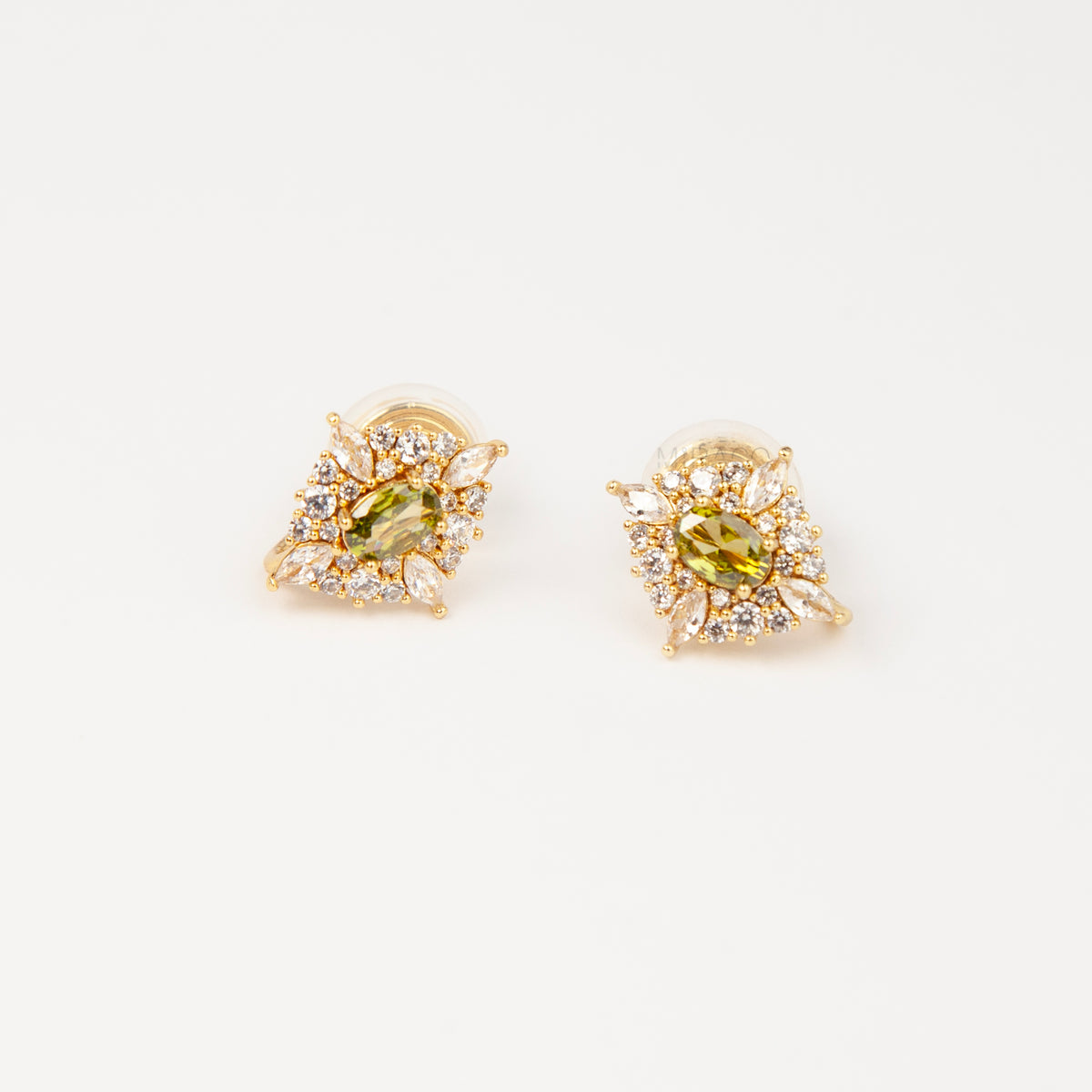 Vintage Olive Green CZ Cluster Coil Back Clip On Earrings for Unpierced Ears