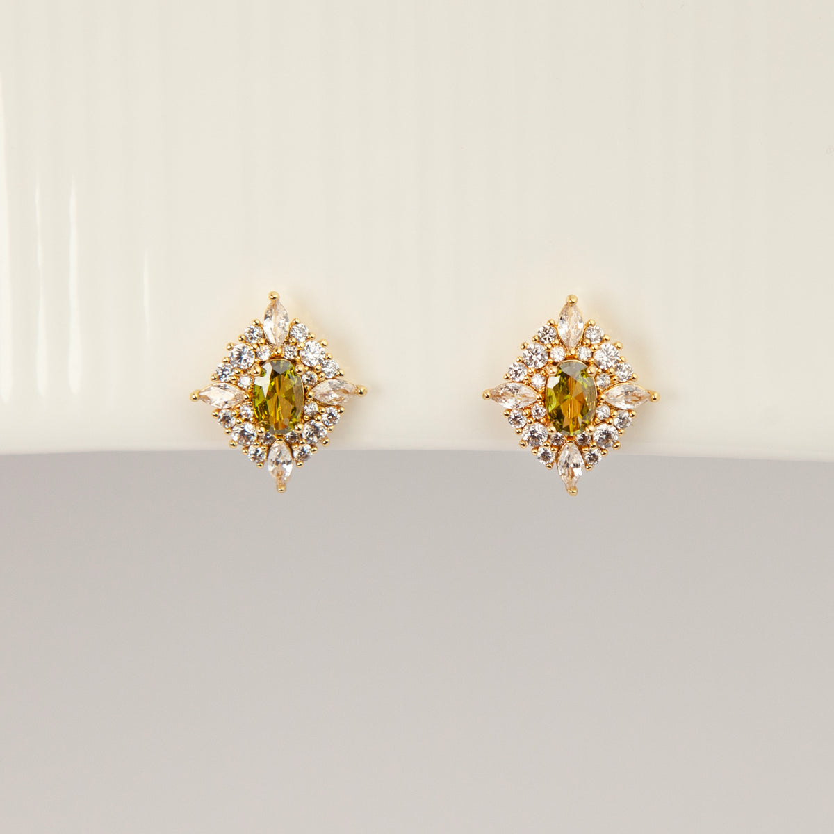 Vintage Olive Green CZ Cluster Coil Back Clip On Earrings for Unpierced Ears