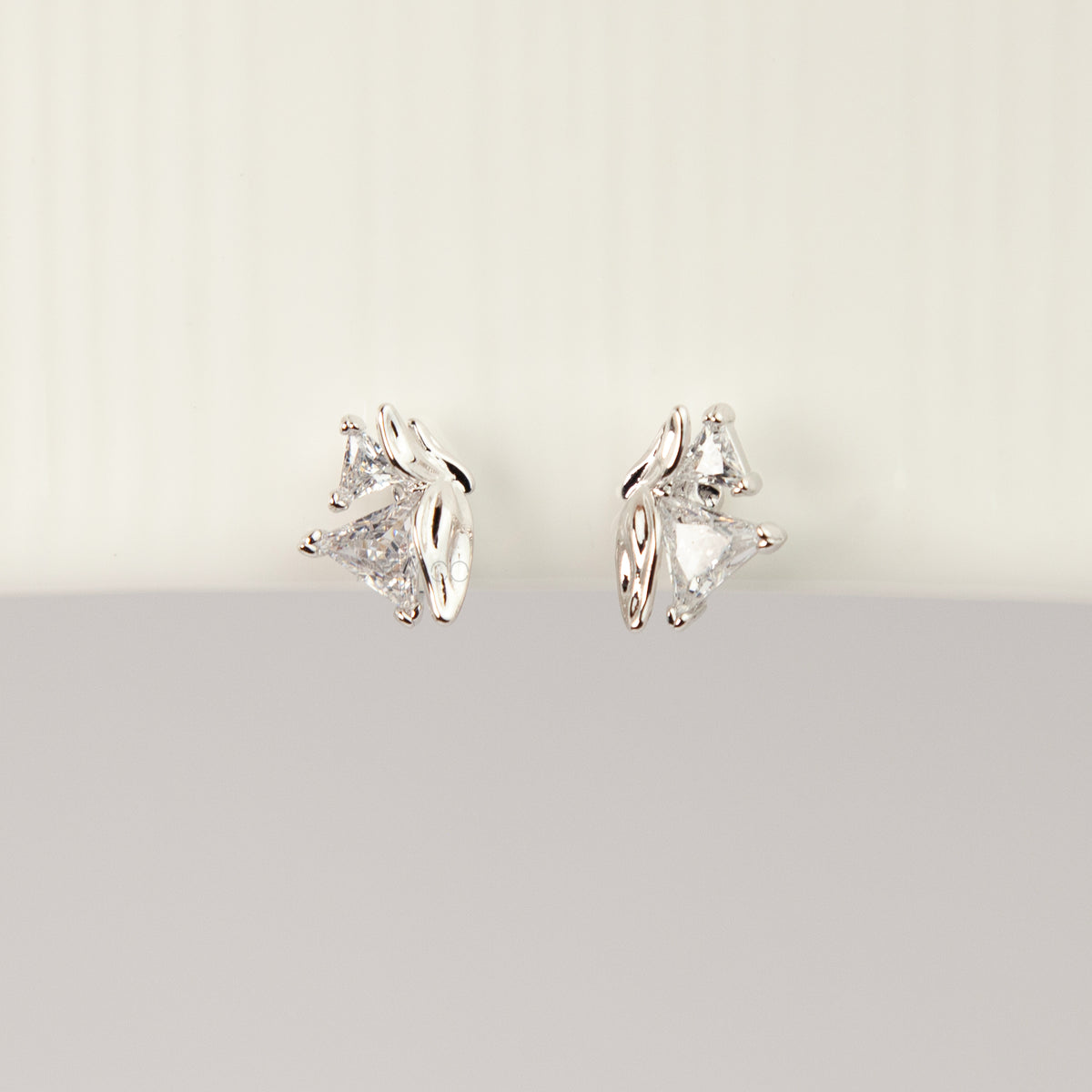 Trillion Cut Butterfly CZ Silver Coil Back Clip On Earrings for Unpierced Ears